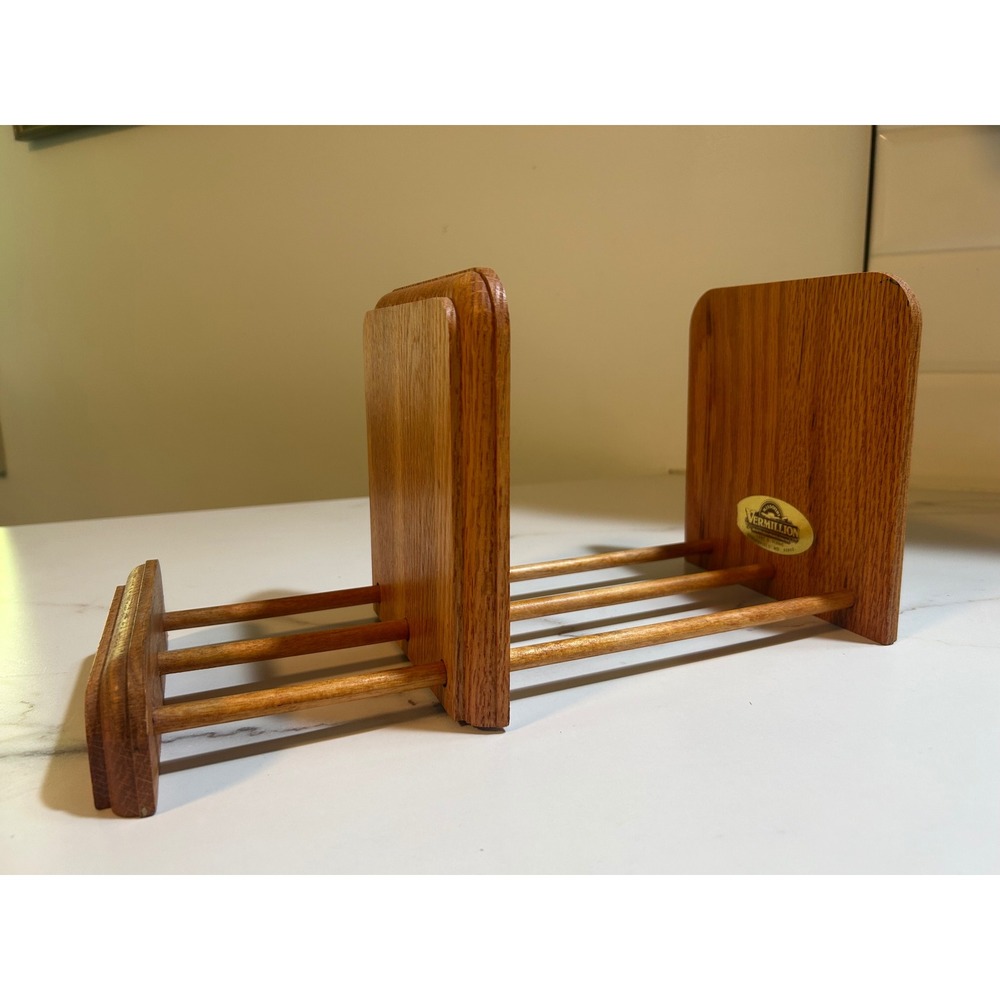 Vintage Vermillion Walnut Wood Expandable BookRack Desktop Bookends Missouri USA